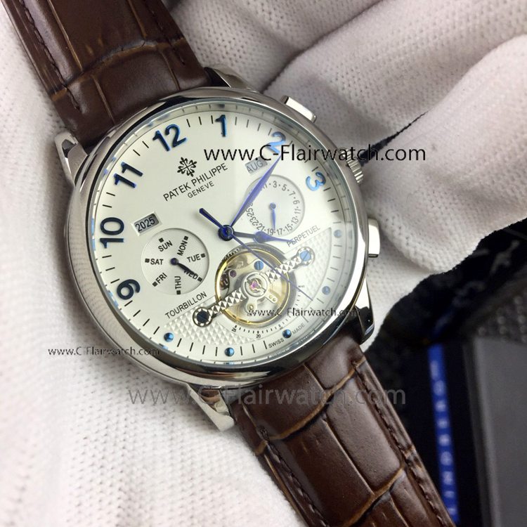 Replica Patek Philippe Tourbillon Perpetual Calendar Watch White